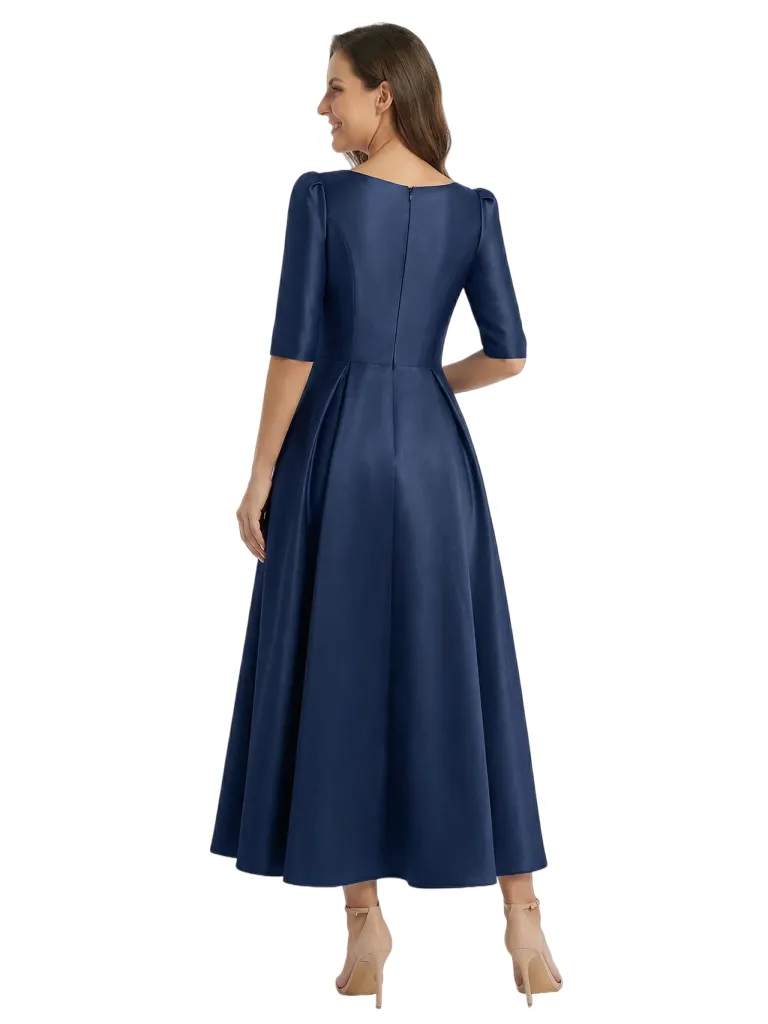 Mother of The Bride Gown Half Sleeves V-Neck Satin Mermaid Tea-lengh Stylish Formal Gown sold by ChicSew product image thumbnail 3