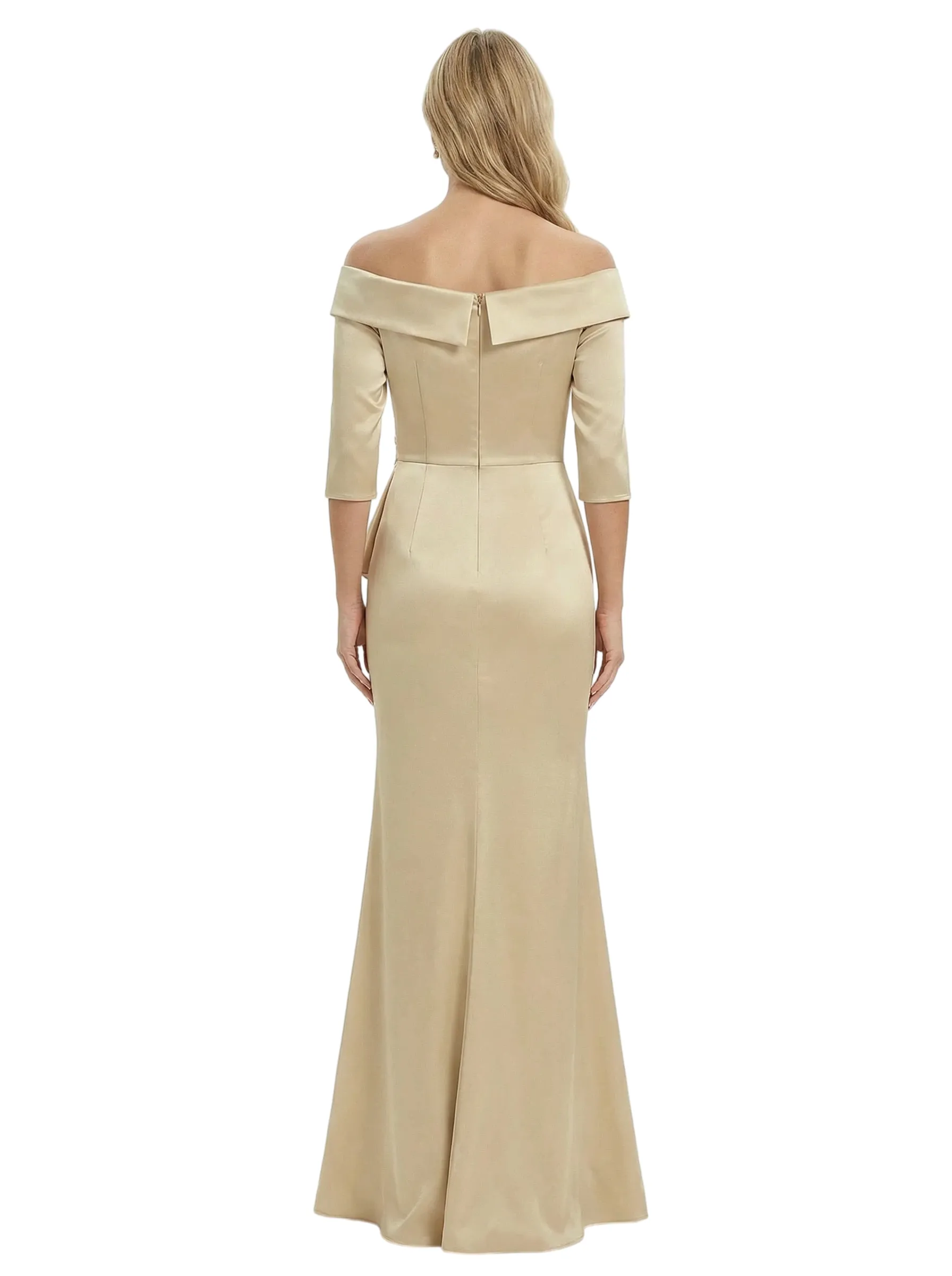 Off The Shoulder Ruffles Satin Mother Of The Groom Dress 3/4 Sleeves Mermaid Maxi Gown sold by ChicSew product image thumbnail 3