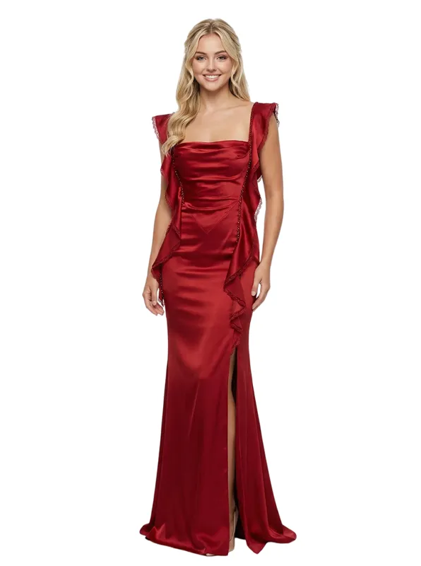 Sweet Satin Spaghetti Straps Square Ruffle Mermaid Long Party Prom Dresses sold by ChicSew