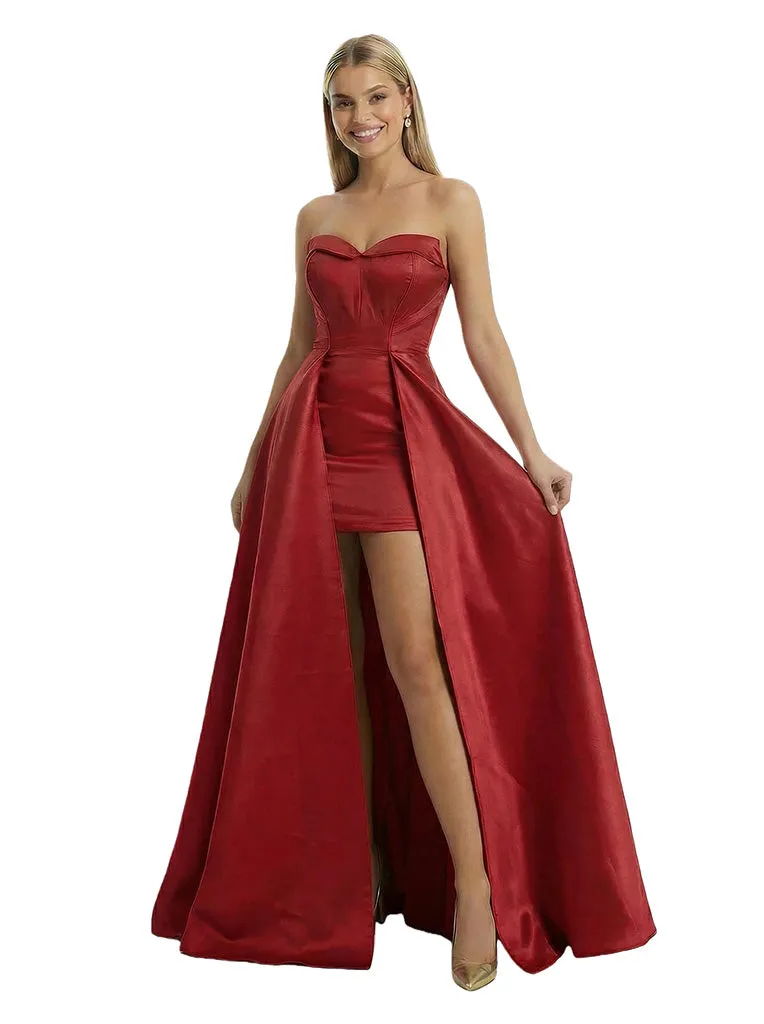 Sexy Strapless Satin Cocktail Dresses Sweetheart Prom Gown Overskirt sold by ChicSew