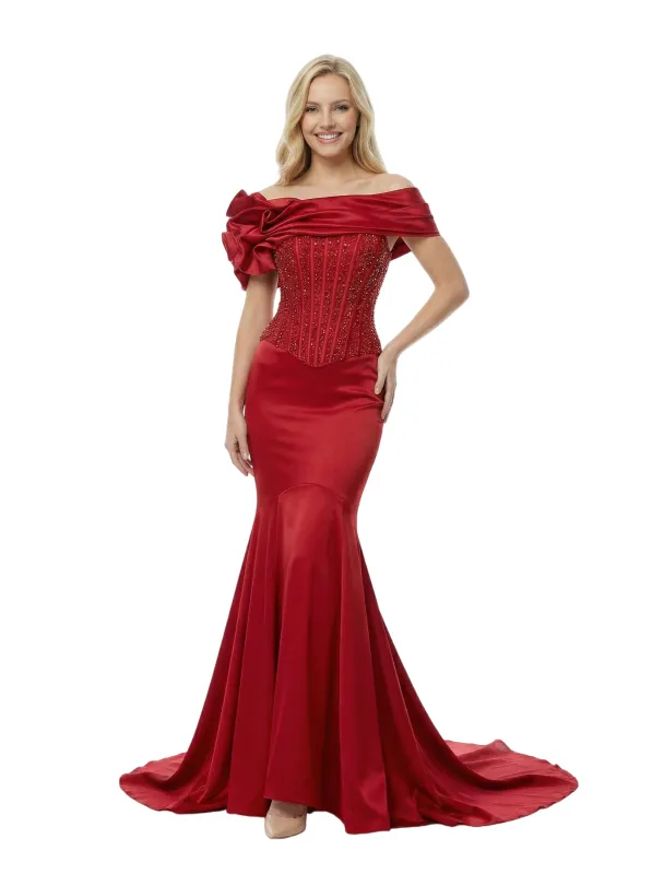 Unique Off Shoulder Beading Corset Satin Prom Gown Mermaid Long Dress sold by ChicSew