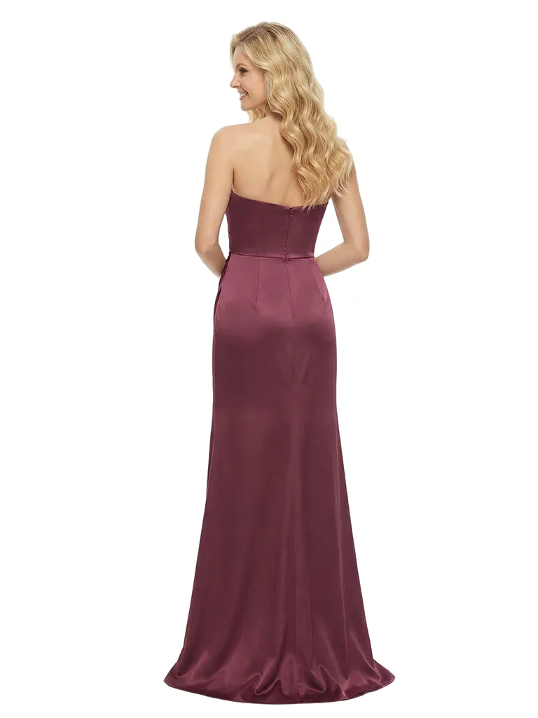 Elegant Strapless Sweetheart Satin Side Slit Ruched Maxi Prom Gown sold by ChicSew product image thumbnail 3
