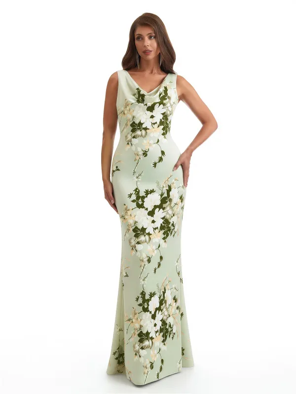 Elegant Spaghetti Straps Cowl Mermaid Long Satin Floral Formal Evening Dresses For Ladies sold by ChicSew