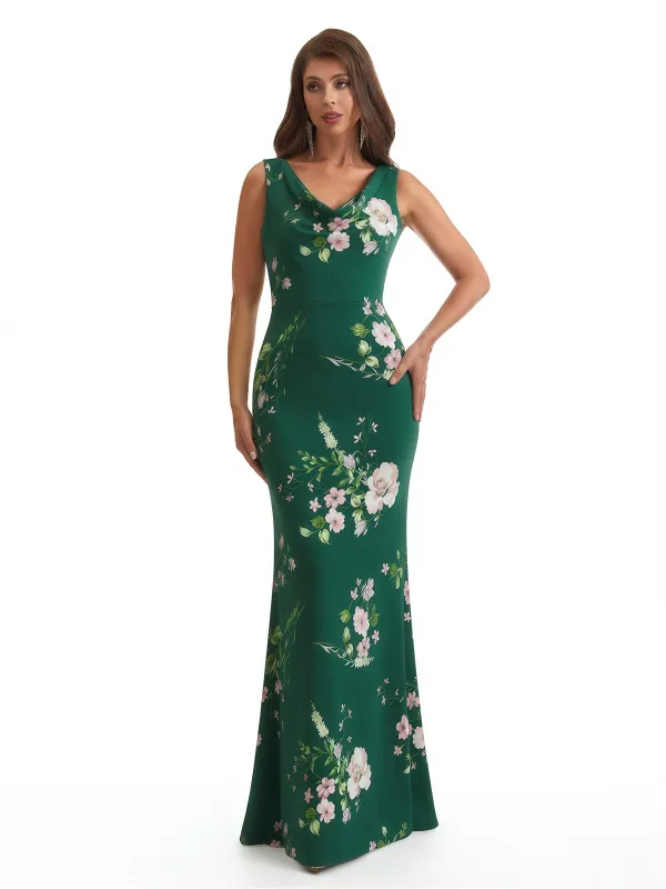 Elegant Spaghetti Straps Cowl Mermaid Long Satin Floral Formal Evening Dresses For Ladies sold by ChicSew