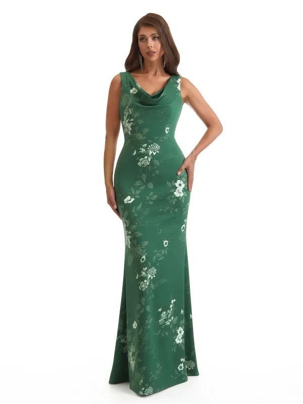 Elegant Spaghetti Straps Cowl Mermaid Long Satin Floral Formal Evening Dresses For Ladies sold by ChicSew