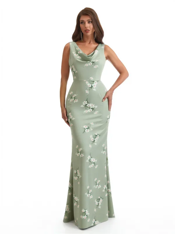 Elegant Spaghetti Straps Cowl Mermaid Long Satin Floral Formal Evening Dresses For Ladies sold by ChicSew