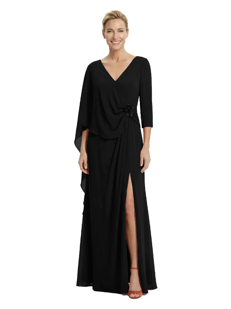 Elegant 3/4 Sleeves V-Neck Chiffon A-Line Floor-Length Beautiful Mother of The Bride Gown sold by ChicSew product image thumbnail 4