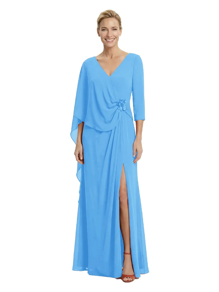 Elegant 3/4 Sleeves V-Neck Chiffon A-Line Floor-Length Beautiful Mother of The Bride Gown sold by ChicSew product image thumbnail 5