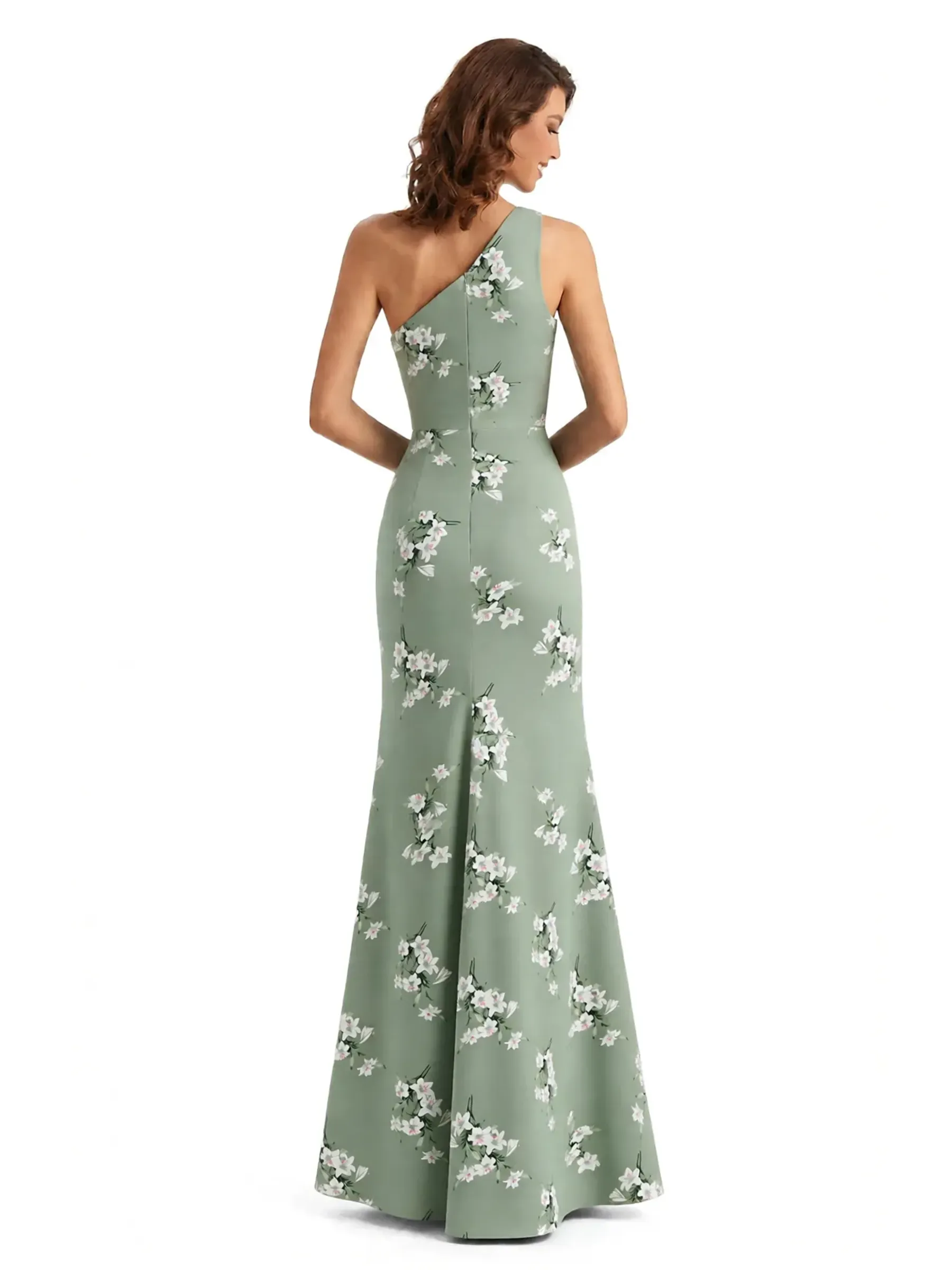 Simple One Shoulder Side Slit Mermaid Floral Satin Maxi Floral Formal Dresses For Women sold by ChicSew product image thumbnail 2