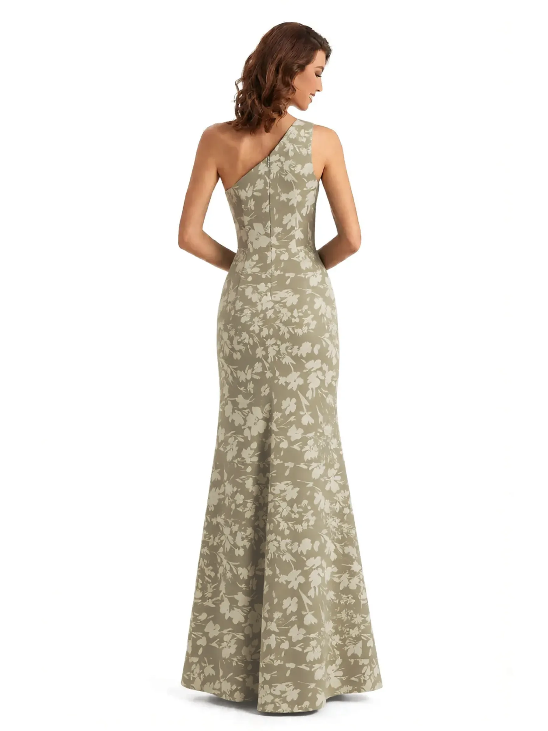 Simple One Shoulder Side Slit Mermaid Floral Satin Maxi Floral Formal Dresses For Women sold by ChicSew product image thumbnail 2