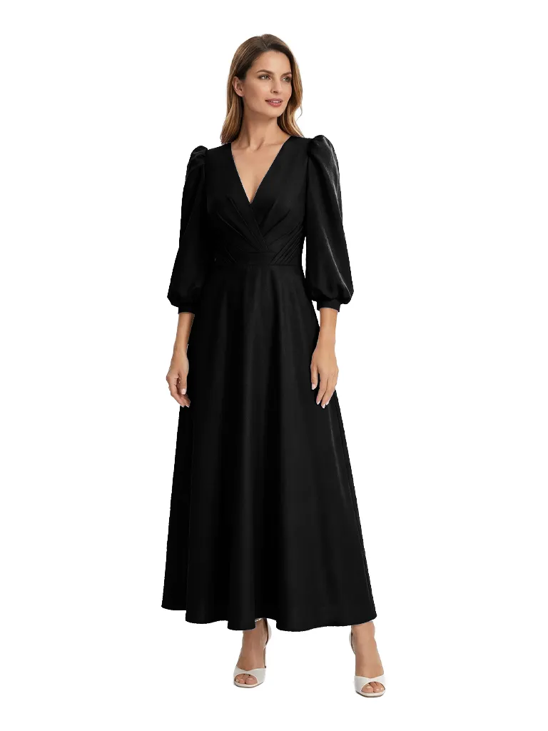 Fancy 3/4 Sleeves V-Neck Chiffon Mother Of The Bride Dress Ruched Maxi Formal Gown sold by ChicSew product image thumbnail 4