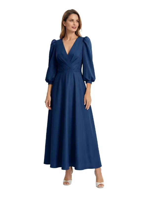 Fancy 3/4 Sleeves V-Neck Chiffon Mother Of The Bride Dress Ruched Maxi Formal Gown sold by ChicSew