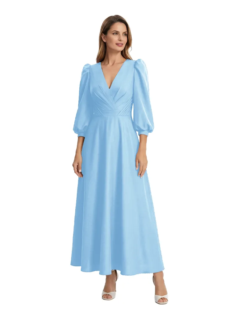 Fancy 3/4 Sleeves V-Neck Chiffon Mother Of The Bride Dress Ruched Maxi Formal Gown sold by ChicSew product image thumbnail 5