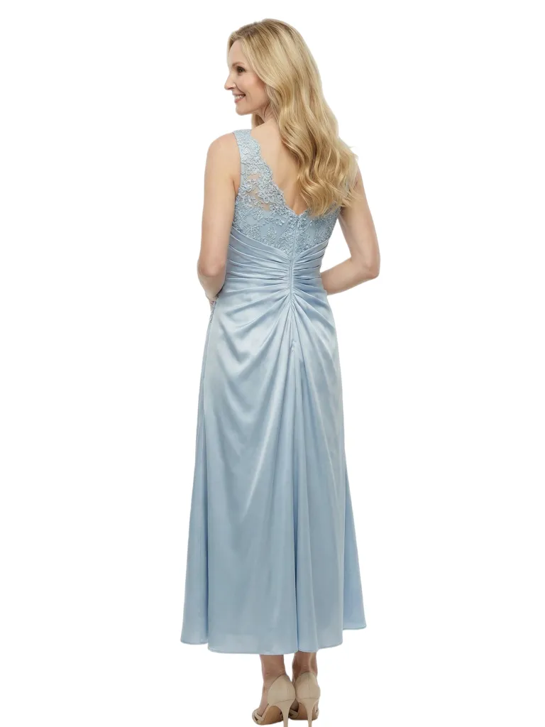 Charming V-Neck Sleeveless A-line Lace Beaded Short Satin Mother of The Bride Dress sold by ChicSew product image thumbnail 3