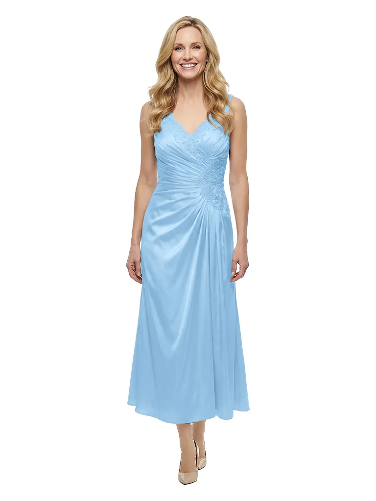 Charming V-Neck Sleeveless A-line Lace Beaded Short Satin Mother of The Bride Dress sold by ChicSew product image thumbnail 5