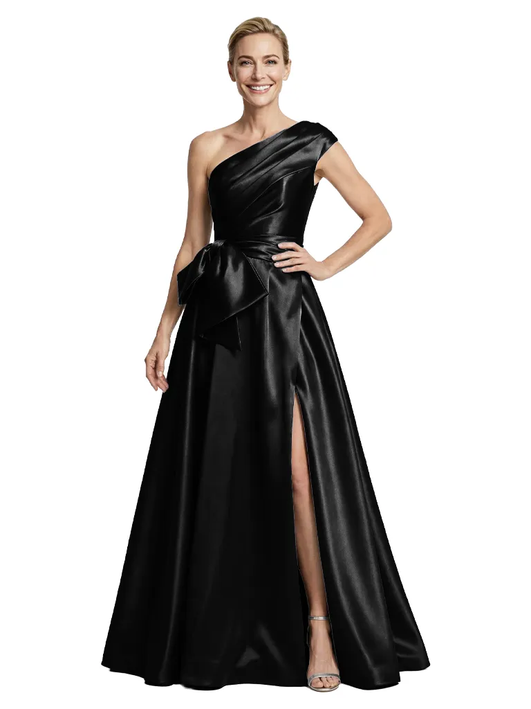Elegant One Shoulder A-Line Floor-Length Satin Mother of the Groom Evening Dress sold by ChicSew product image thumbnail 4
