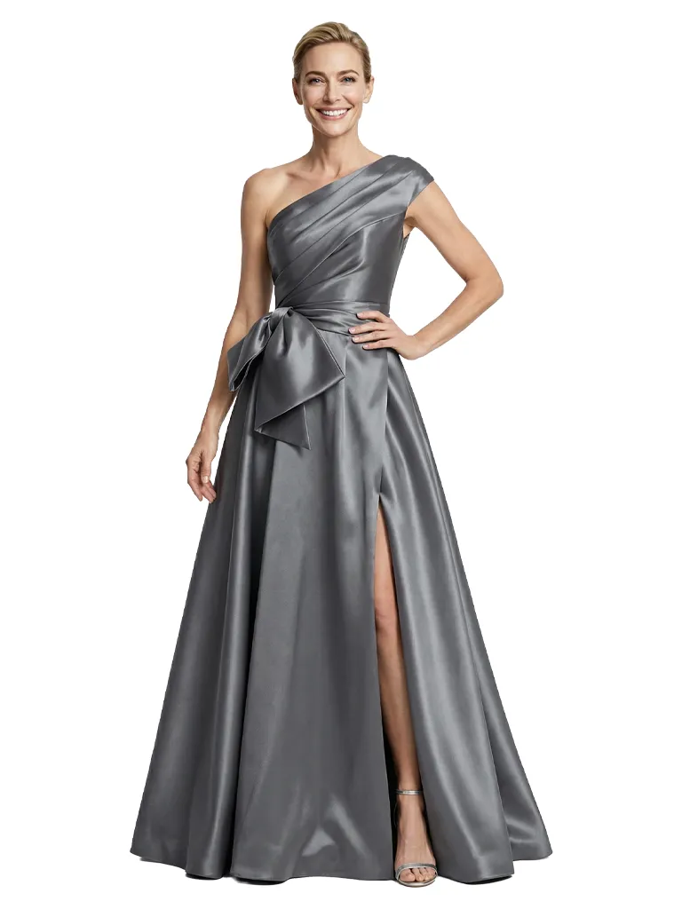 Elegant One Shoulder A-Line Floor-Length Satin Mother of the Groom Evening Dress sold by ChicSew