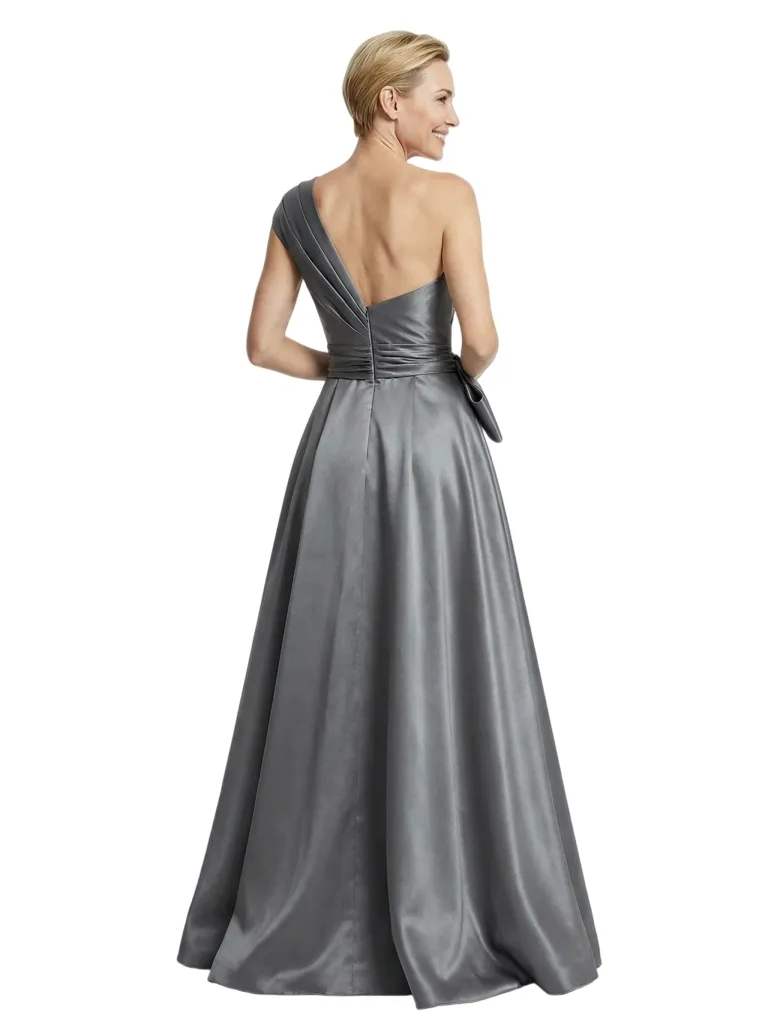Elegant One Shoulder A-Line Floor-Length Satin Mother of the Groom Evening Dress sold by ChicSew product image thumbnail 3