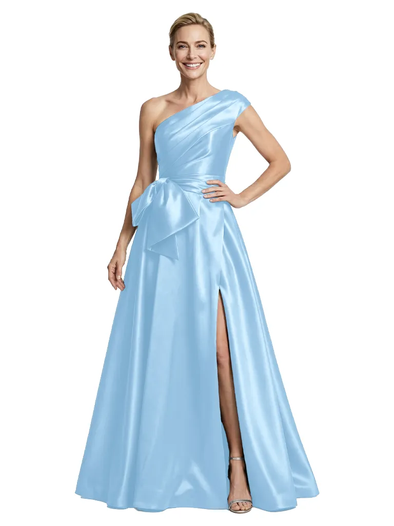 Elegant One Shoulder A-Line Floor-Length Satin Mother of the Groom Evening Dress sold by ChicSew product image thumbnail 5