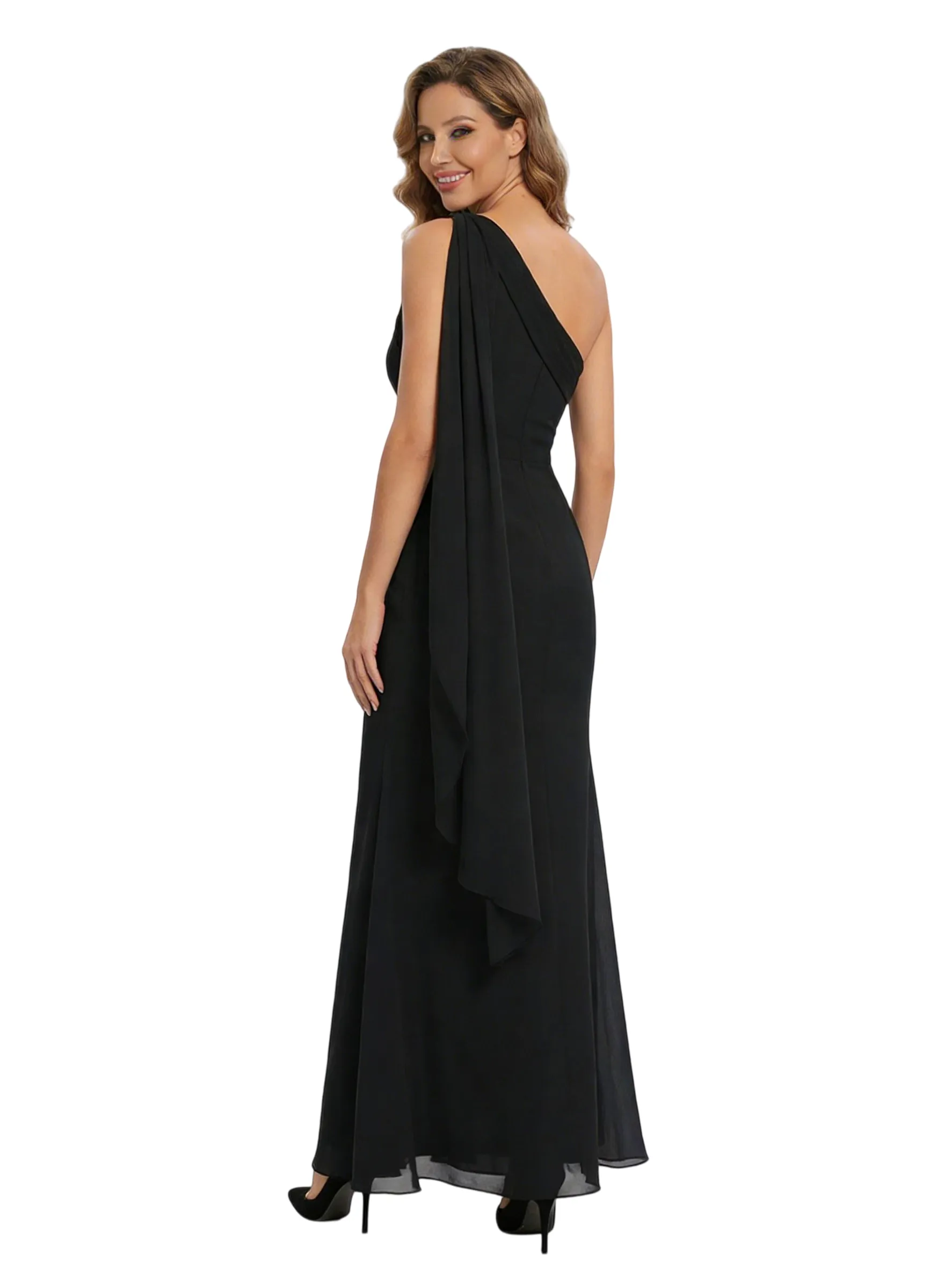 Elegant One Shoulder Chiffon Mother Of The Groom Dress Sheath Maxi Gown sold by ChicSew product image thumbnail 3