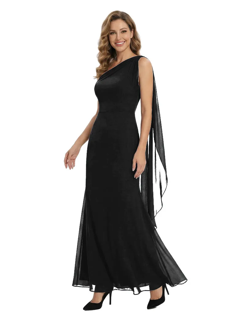 Elegant One Shoulder Chiffon Mother Of The Groom Dress Sheath Maxi Gown sold by ChicSew product image thumbnail 4