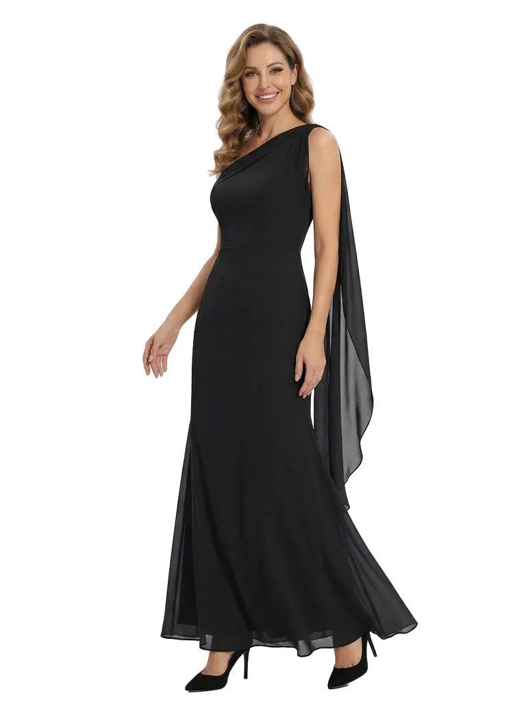 Elegant One Shoulder Chiffon Mother Of The Groom Dress Sheath Maxi Gown sold by ChicSew