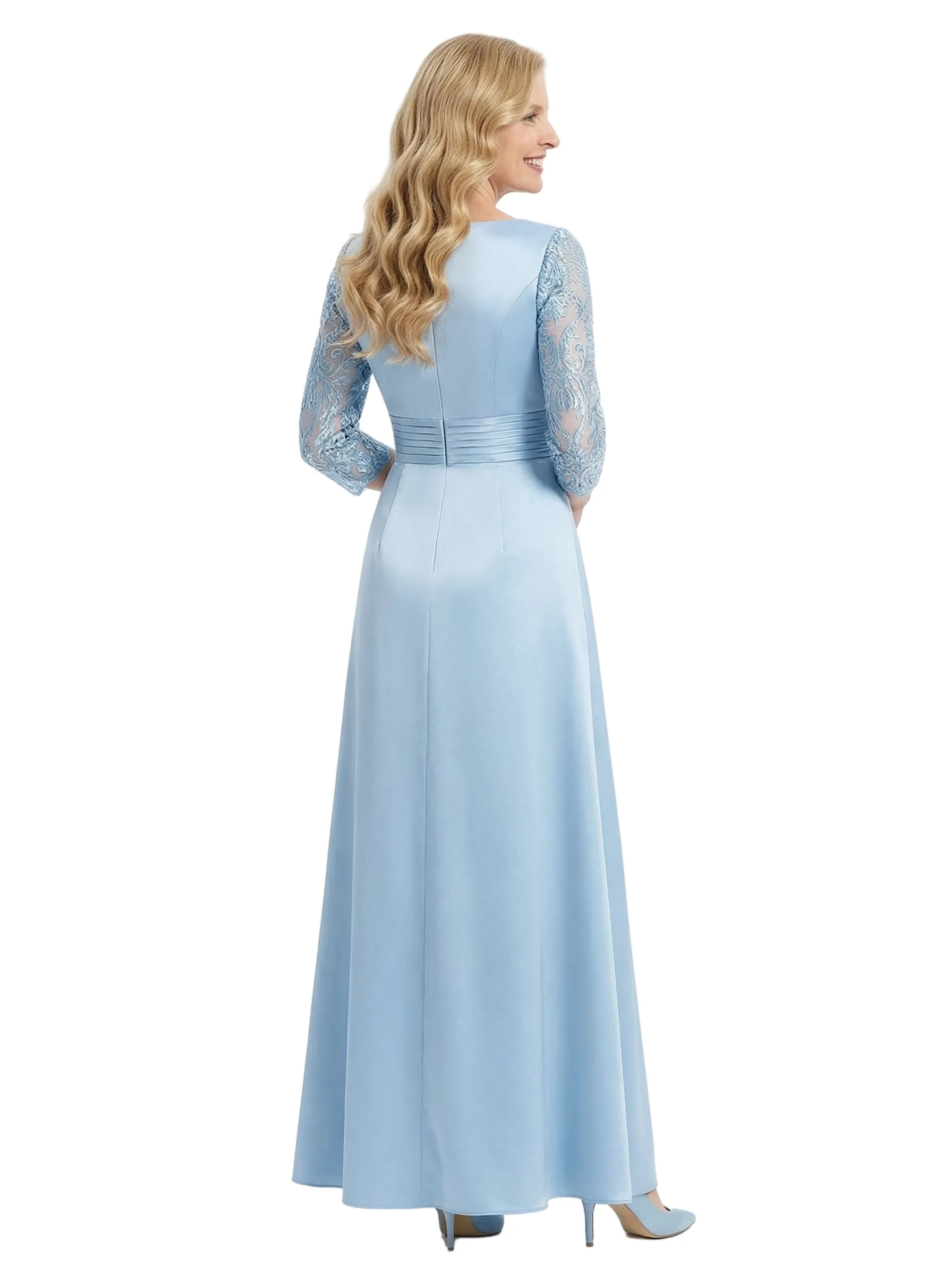 Trendy Lace Satin Mother Of The Bride Dress V-Neck Side Slit A-Line Gown sold by ChicSew product image thumbnail 3