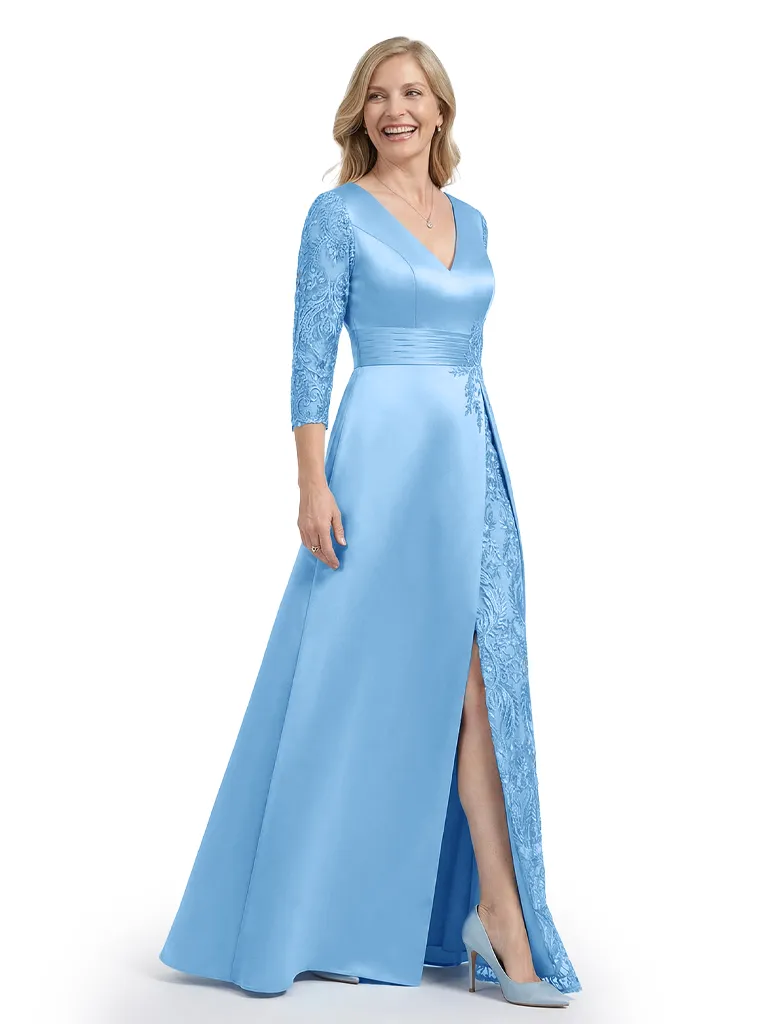 Trendy Lace Satin Mother Of The Bride Dress V-Neck Side Slit A-Line Gown sold by ChicSew product image thumbnail 5