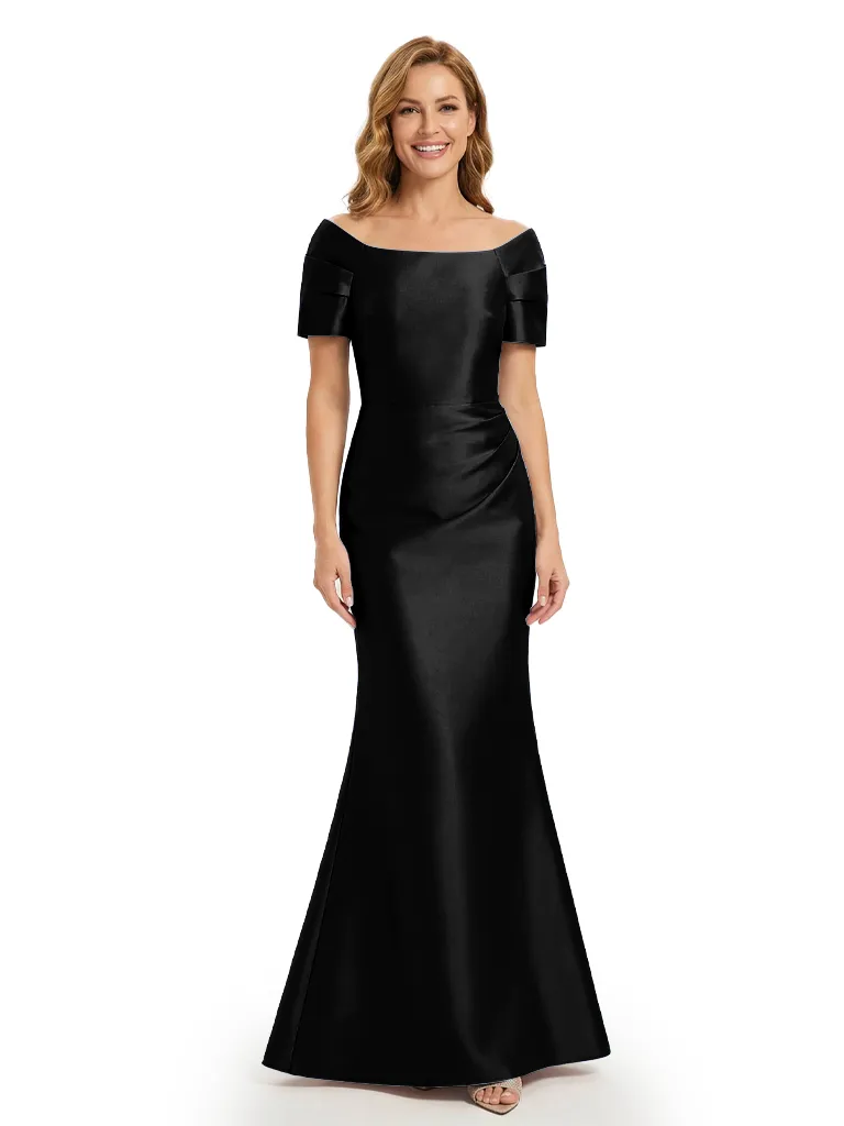 Trendy Off The Shoulder Soft Satin Short Sleeves Mermaid Dress For Mother Of The Bride sold by ChicSew product image thumbnail 4