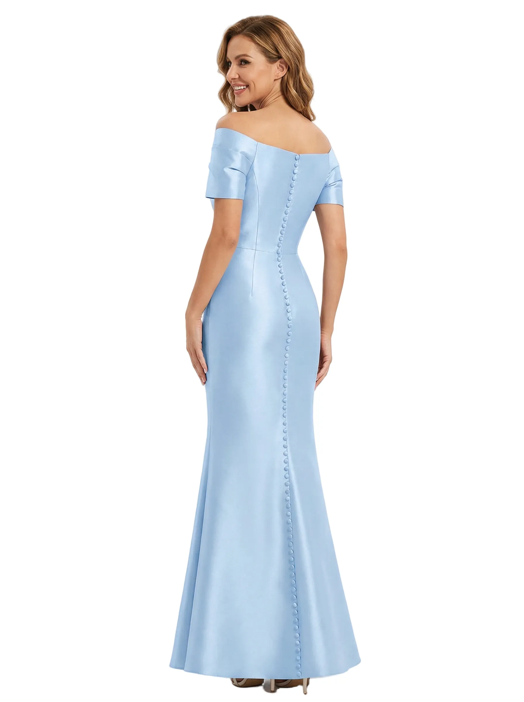 Trendy Off The Shoulder Soft Satin Short Sleeves Mermaid Dress For Mother Of The Bride sold by ChicSew product image thumbnail 3