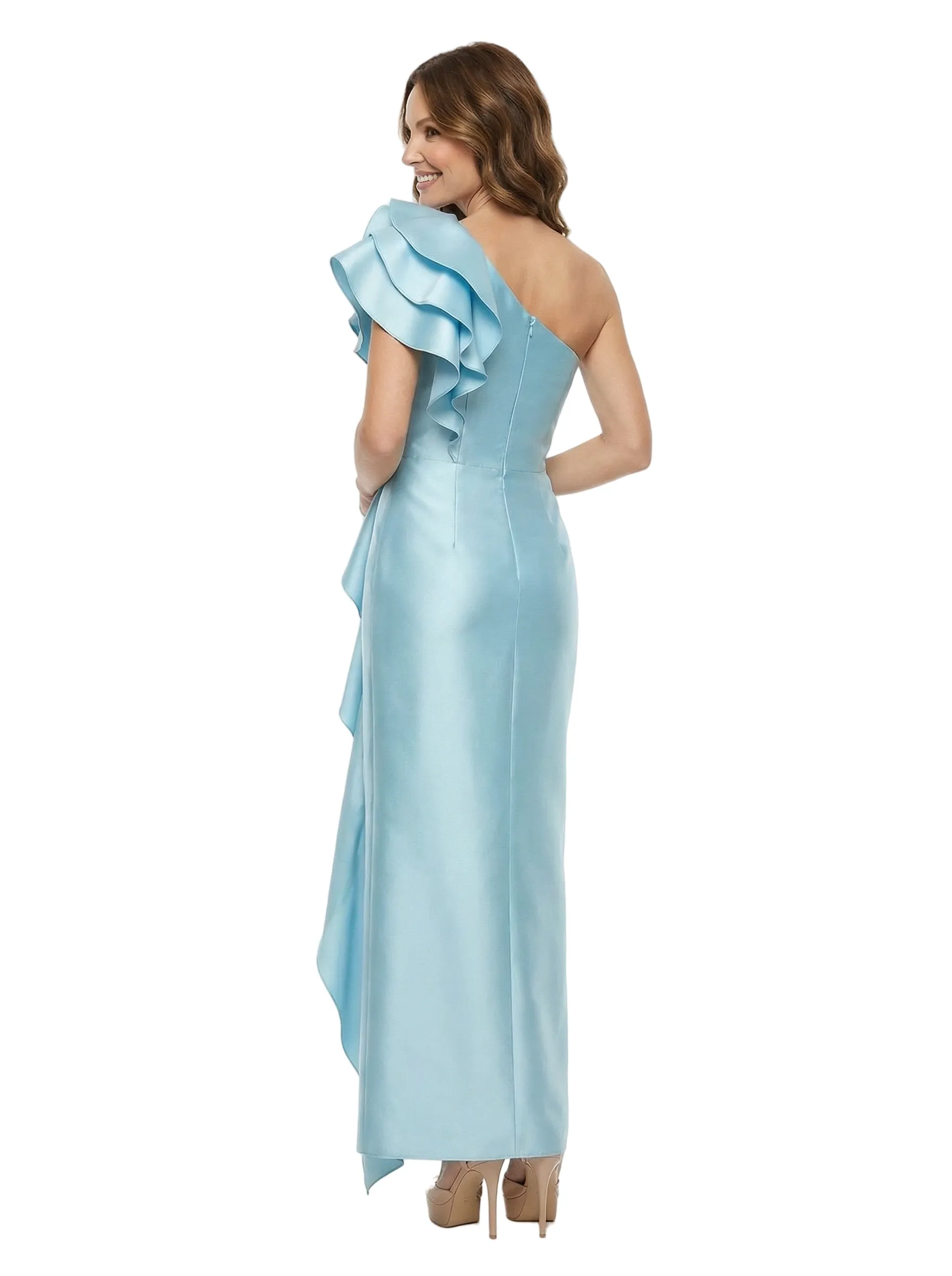 Unique One Shoulder Satin Mother Of The Groom Gown Floral Ruffle Sheath Ankle-Length Dress sold by ChicSew product image thumbnail 3