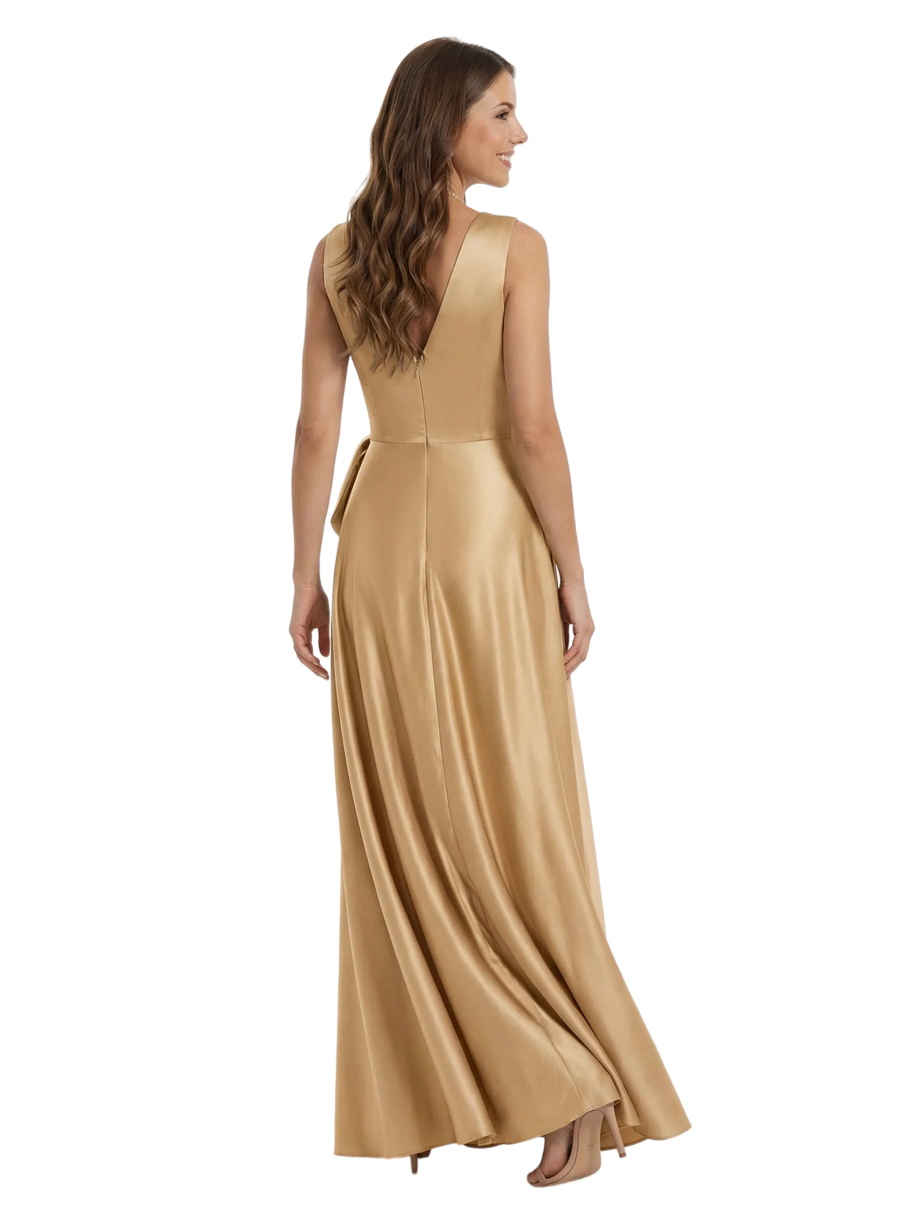 Elegant Ruched Satin Mother Of The Bride Dress V-Neck Maxi Gown Side Slit sold by ChicSew product image thumbnail 3