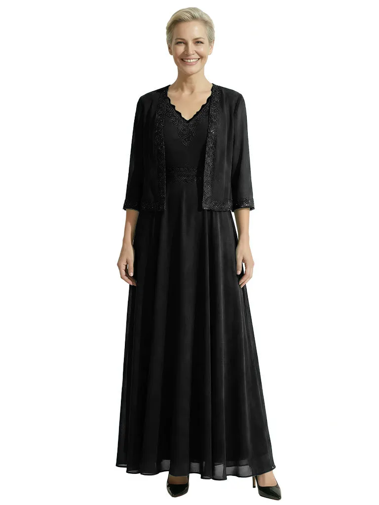 Timeless 2 Piece V-neck A-Line Chiffon Mother Of The Bride Dress With Jacket sold by ChicSew product image thumbnail 5
