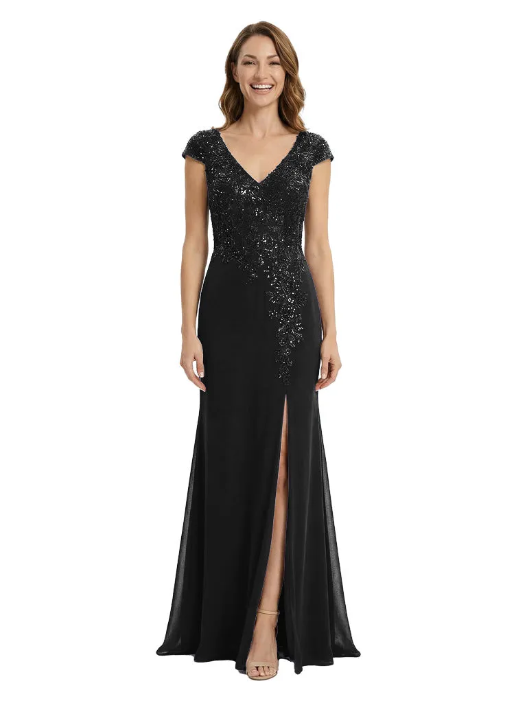 Chic Cap Sleeves Mermaid Lace Appliques Chiffon Mother Of The Bride Dress With Side Slit sold by ChicSew product image thumbnail 4