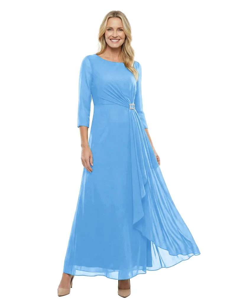 Modern Jewel 3/4 Sleeves Chiffon Mother Of The Bride Dress With Unique Side Pleats sold by ChicSew product image thumbnail 5