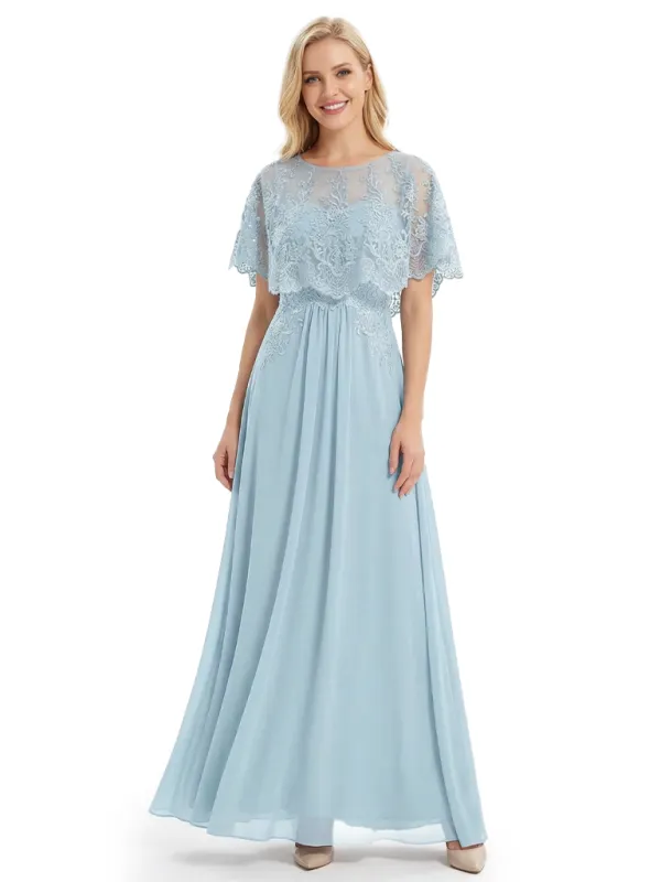 Classy Lace Capelet Mother Of The Groom Dress A-Line Chiffon Floor Length Evening Gown sold by ChicSew