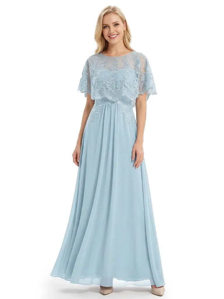 Classy Lace Capelet Mother Of The Groom Dress A-Line Chiffon Floor Length Evening Gown sold by ChicSew