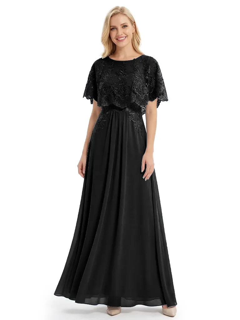 Classy Lace Capelet Mother Of The Groom Dress A-Line Chiffon Floor Length Evening Gown sold by ChicSew product image thumbnail 4