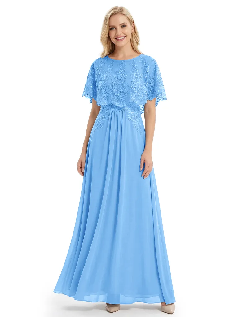 Classy Lace Capelet Mother Of The Groom Dress A-Line Chiffon Floor Length Evening Gown sold by ChicSew product image thumbnail 5