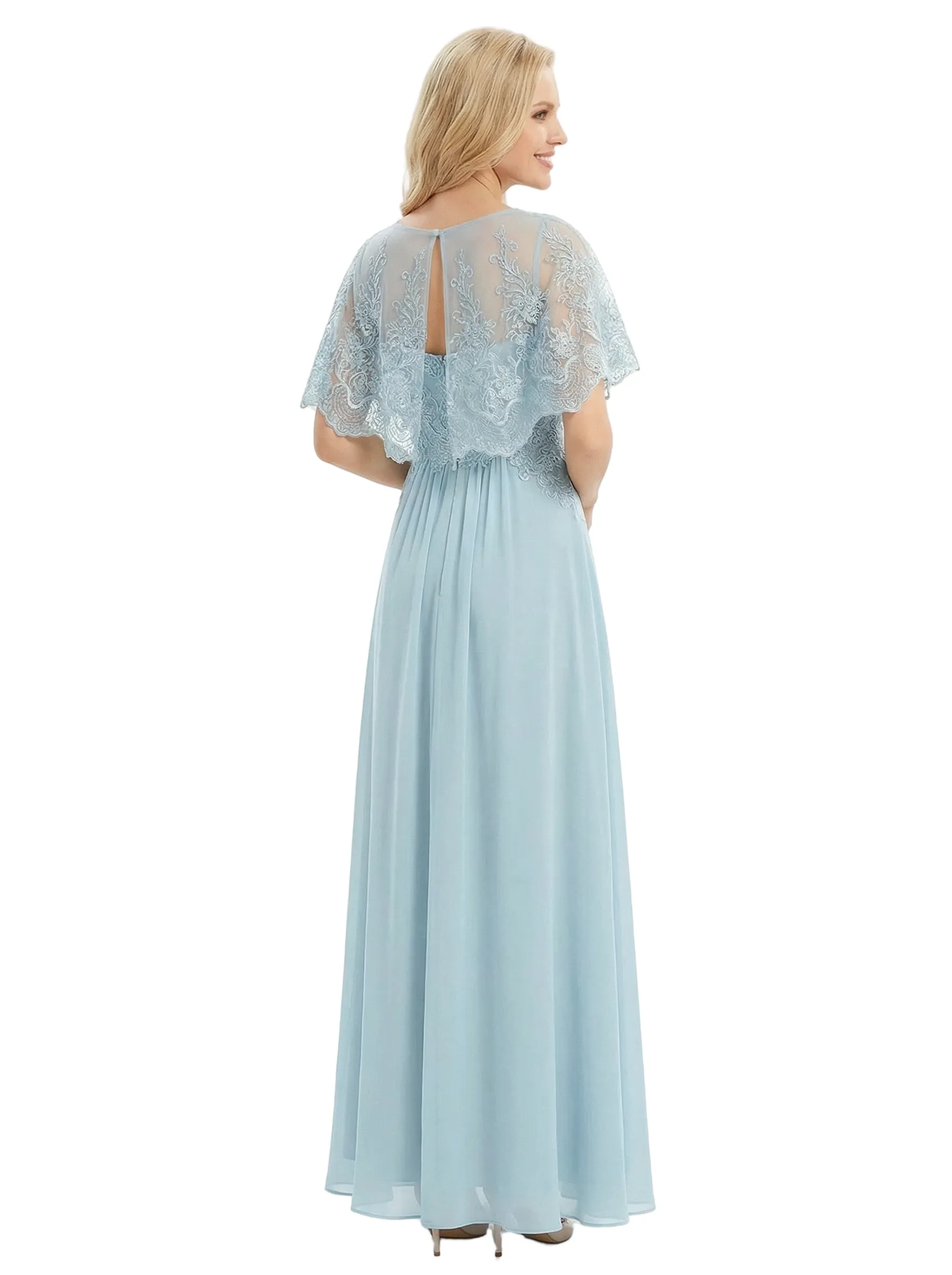 Classy Lace Capelet Mother Of The Groom Dress A-Line Chiffon Floor Length Evening Gown sold by ChicSew product image thumbnail 3