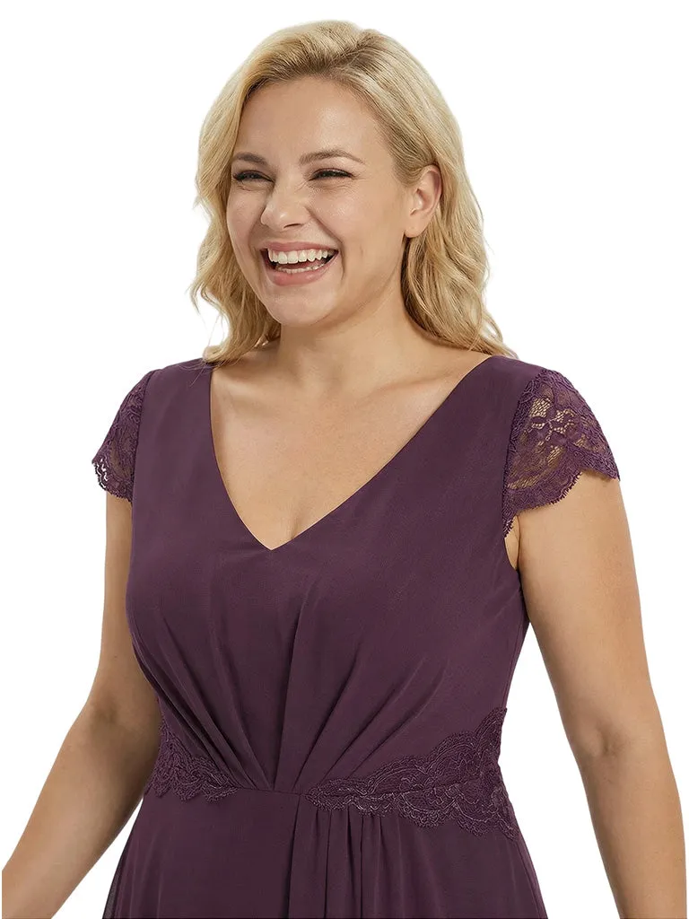 Elegant V-Neck Cap Sleeves Chiffon Sheath Mother Of The Bride Dress With Side Slit sold by ChicSew product image thumbnail 2