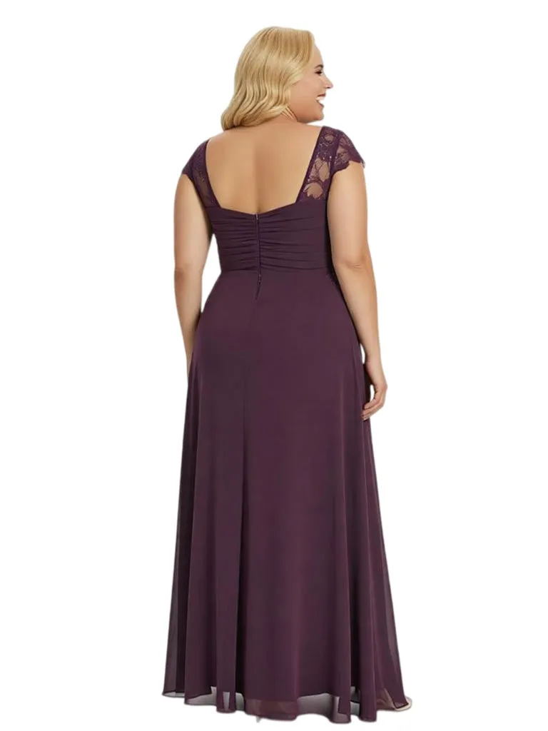 Elegant V-Neck Cap Sleeves Chiffon Sheath Mother Of The Bride Dress With Side Slit sold by ChicSew product image thumbnail 3