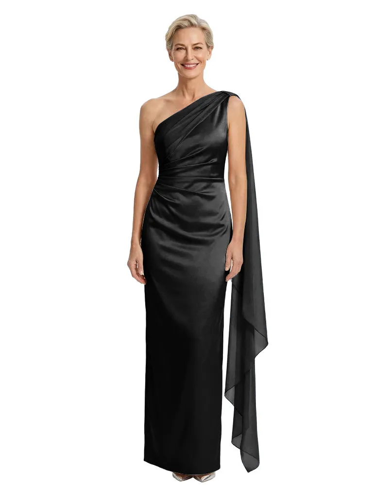 Elegant One Shoulder Ruched Satin Maxi Mother of The Groom Dress sold by ChicSew product image thumbnail 3