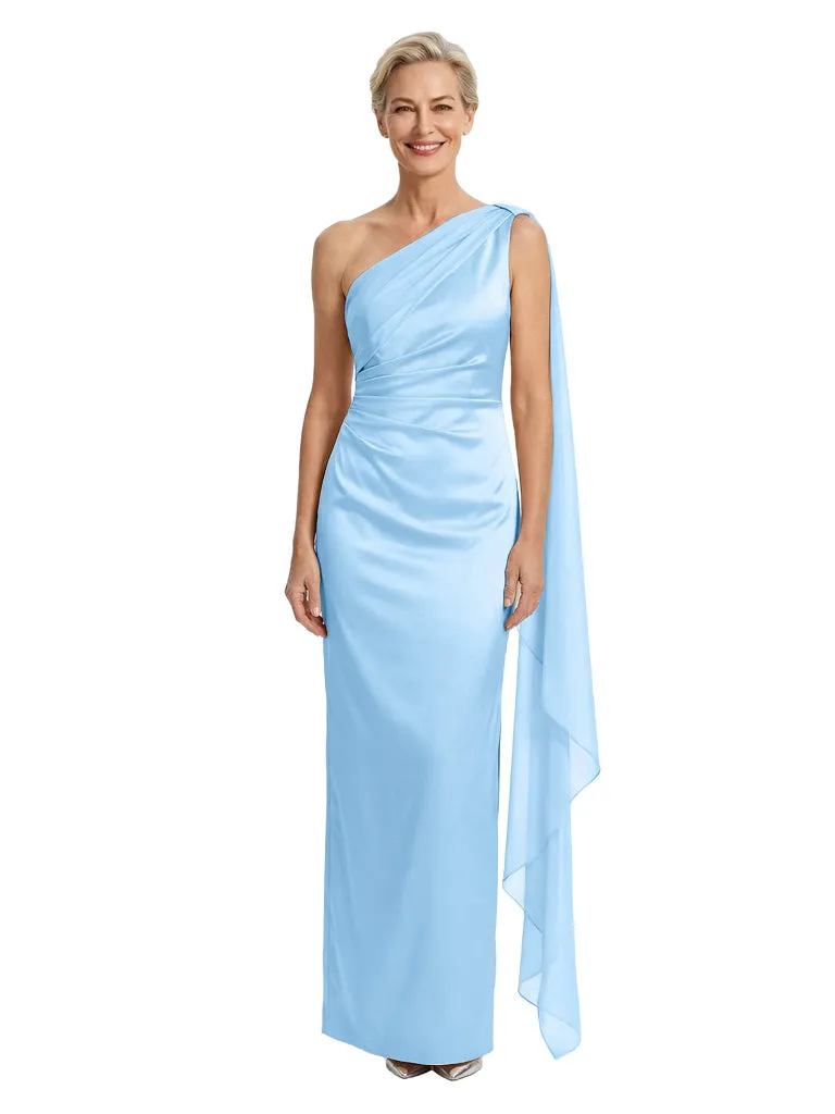 Elegant One Shoulder Ruched Satin Maxi Mother of The Groom Dress sold by ChicSew product image thumbnail 4