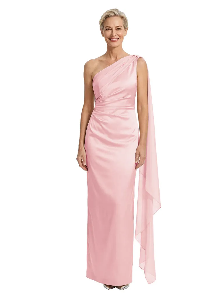 Elegant One Shoulder Ruched Satin Maxi Mother of The Groom Dress sold by ChicSew product image thumbnail 5