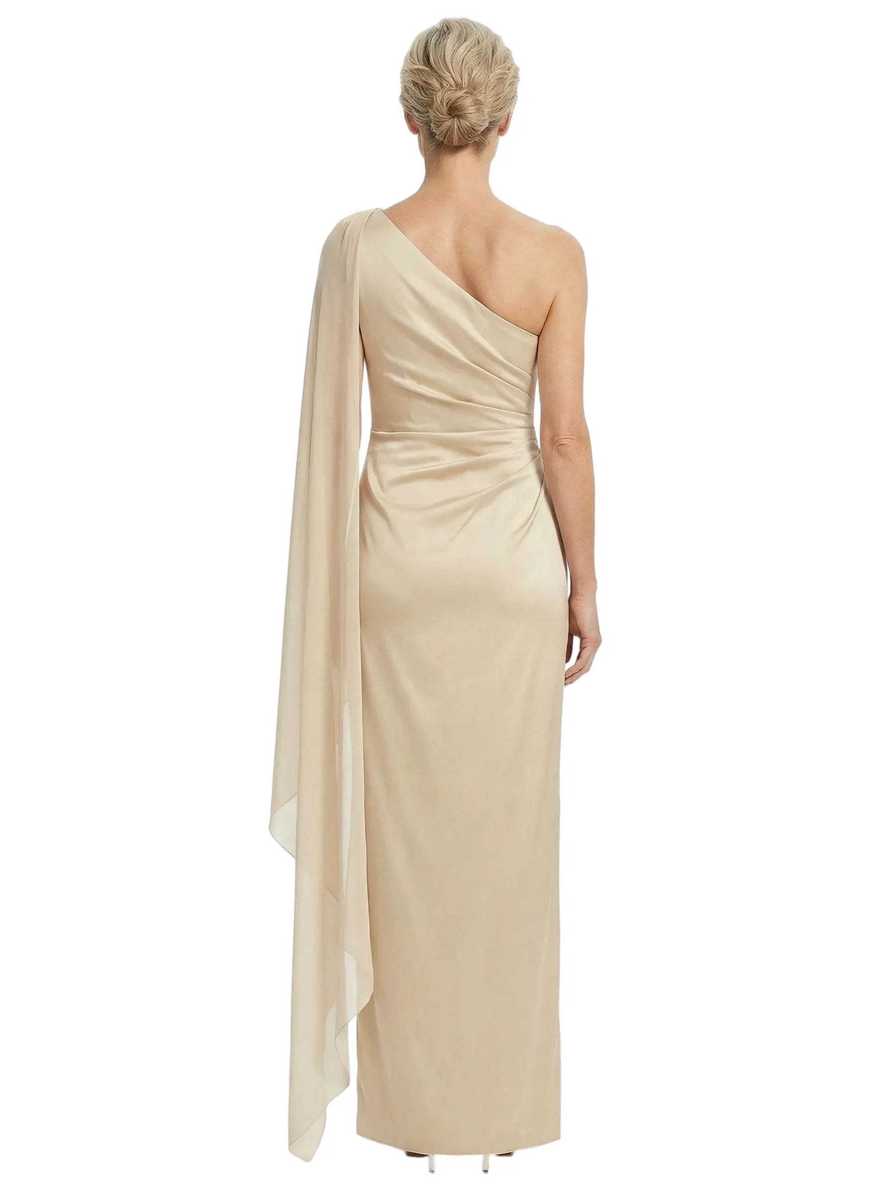 Elegant One Shoulder Ruched Satin Maxi Mother of The Groom Dress sold by ChicSew product image thumbnail 2