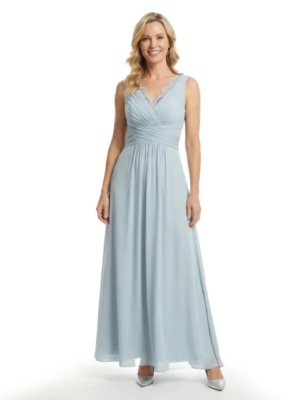 Modern V-Neck Chiffon Mother Of The Groom Dresses Ruched A-Line Formal Gown sold by ChicSew