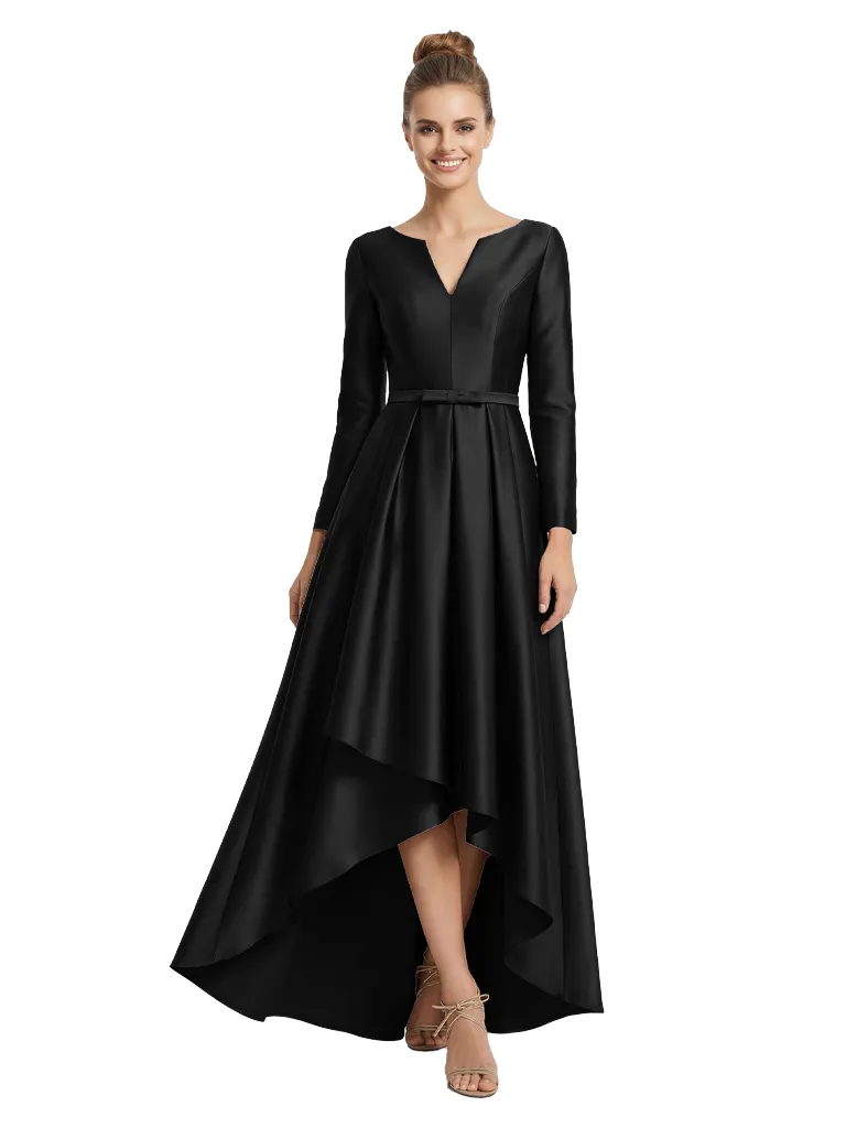 Mother of The Groom Gown V-Neck Long Sleeve Satin High-Low A-Line Dress Unique Elegant Formal Bride Mother Outfit sold by ChicSew product image thumbnail 4