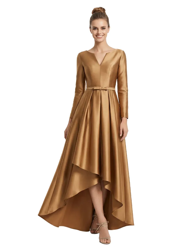 Mother of The Groom Gown V-Neck Long Sleeve Satin High-Low A-Line Dress Unique Elegant Formal Bride Mother Outfit sold by ChicSew