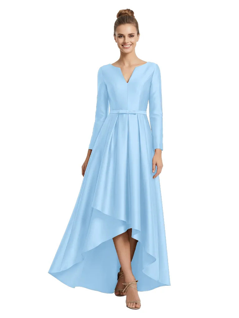 Mother of The Groom Gown V-Neck Long Sleeve Satin High-Low A-Line Dress Unique Elegant Formal Bride Mother Outfit sold by ChicSew product image thumbnail 5